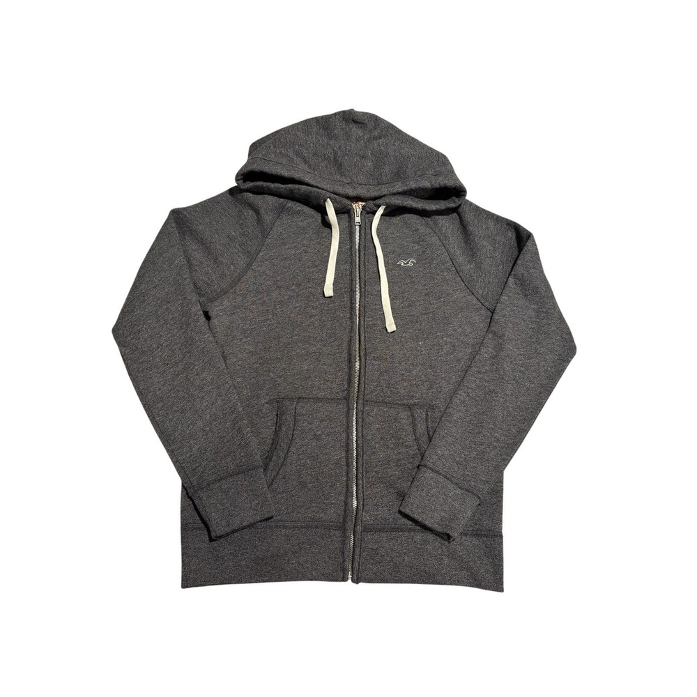Hollister Hoodie Women Small‎ Gray Logo Full Zip Surf Beach Y2K VTG*